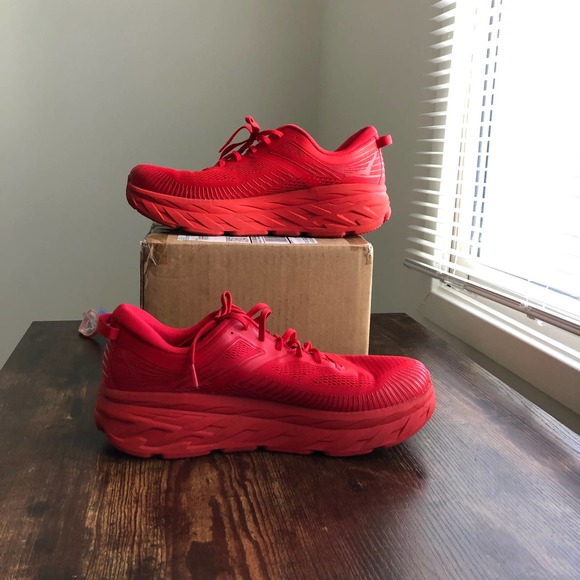 Hoka One One Shoes Hoka One One Mens Bondi 7 Running Shoes Red Low